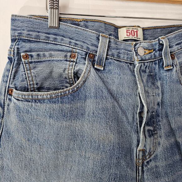 Levis 501 Jeans Mens Tag 33x33 Act 32x32 2000 Y2K Button Fly Straight Distressed - Picture 4 of 15
